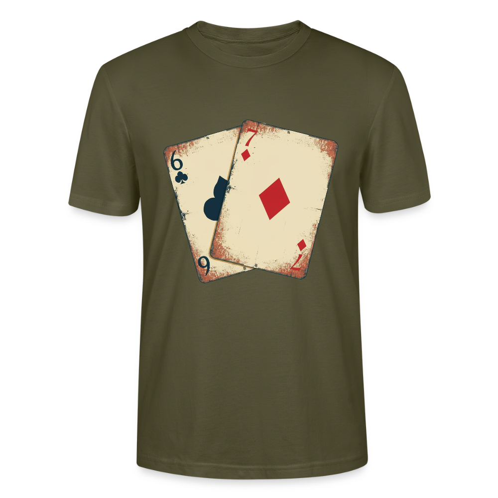 Vintage Poker T-Shirt "Glücksspiel Hand" | Distressed Spielkarten Grunge Look | Casino & Kartenspiel Motiv | Stanley/Stella - Khaki
