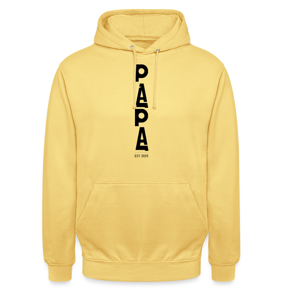 PAPA Est. 2025 Hoodie | Unisex Kapuzenpullover | Geschenk für werdende Väter | Modernes Statement-Design - Zitronengelb
