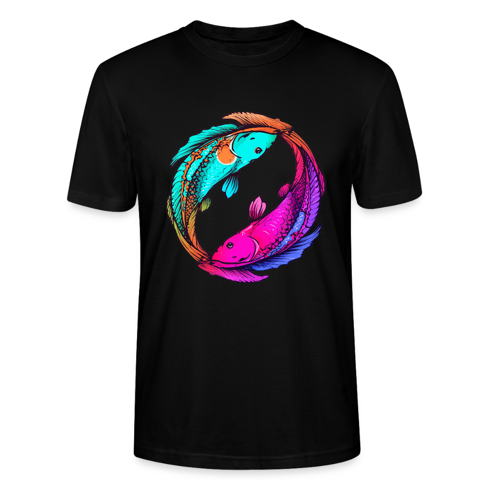 Yin & Yang Koi T-Shirt | Neon Cyberpunk Fisch Design | Japanische Balance & Harmonie | Stanley/Stella Unisex Bio-Baumwolle - Schwarz