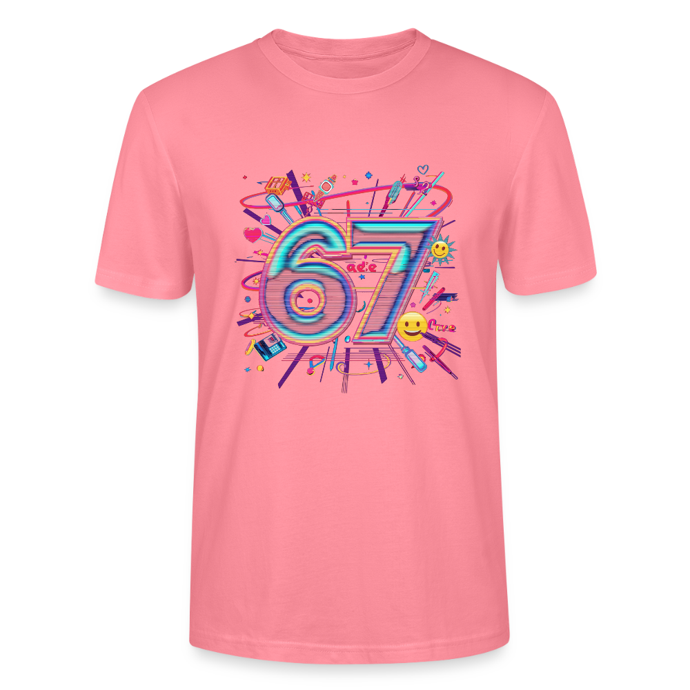 Pop Art Doodle T-Shirt | Neon Graffiti Zahl 67 | Kawaii Street Style Unisex Shirt | Stanley/Stella - Pink 
