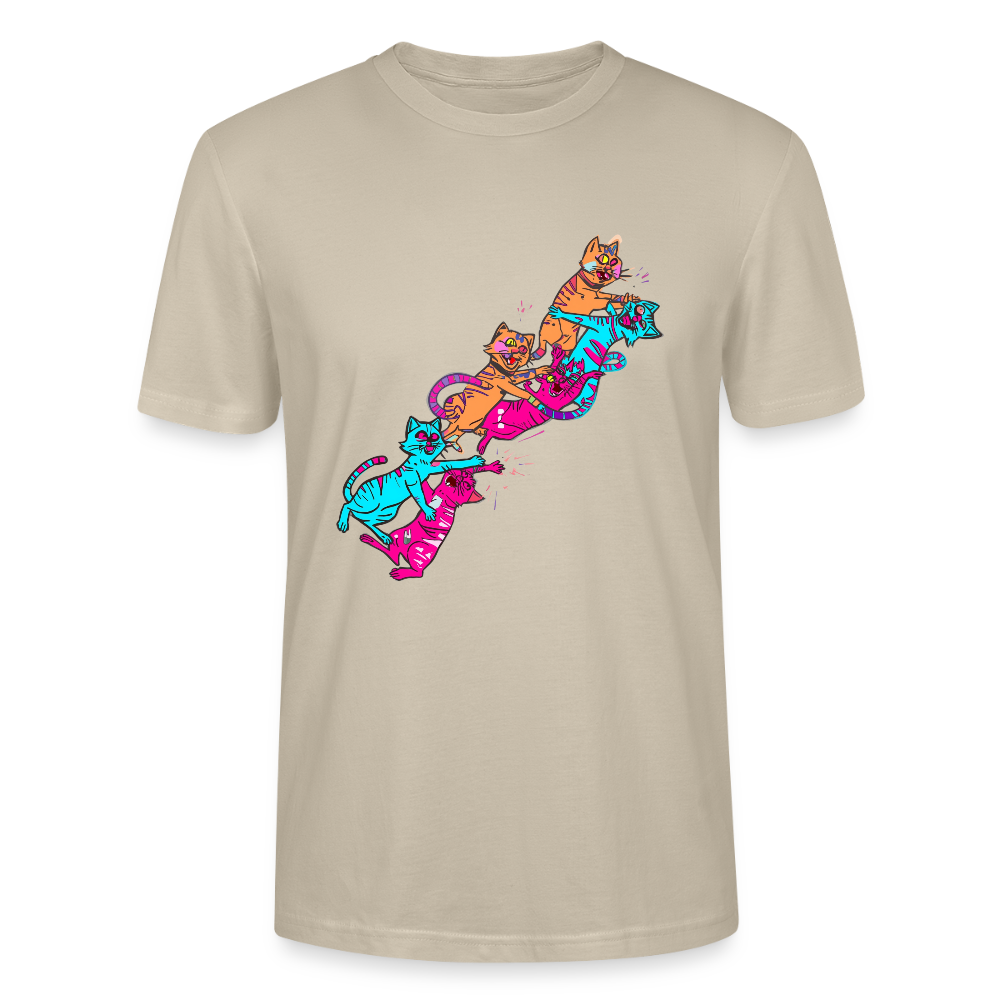 Neon Cat Gang T-Shirt | Verrückte Katzen auf Roller | Vibrant Streetwear Design | Stanley/Stella Bio-Baumwolle - Beige