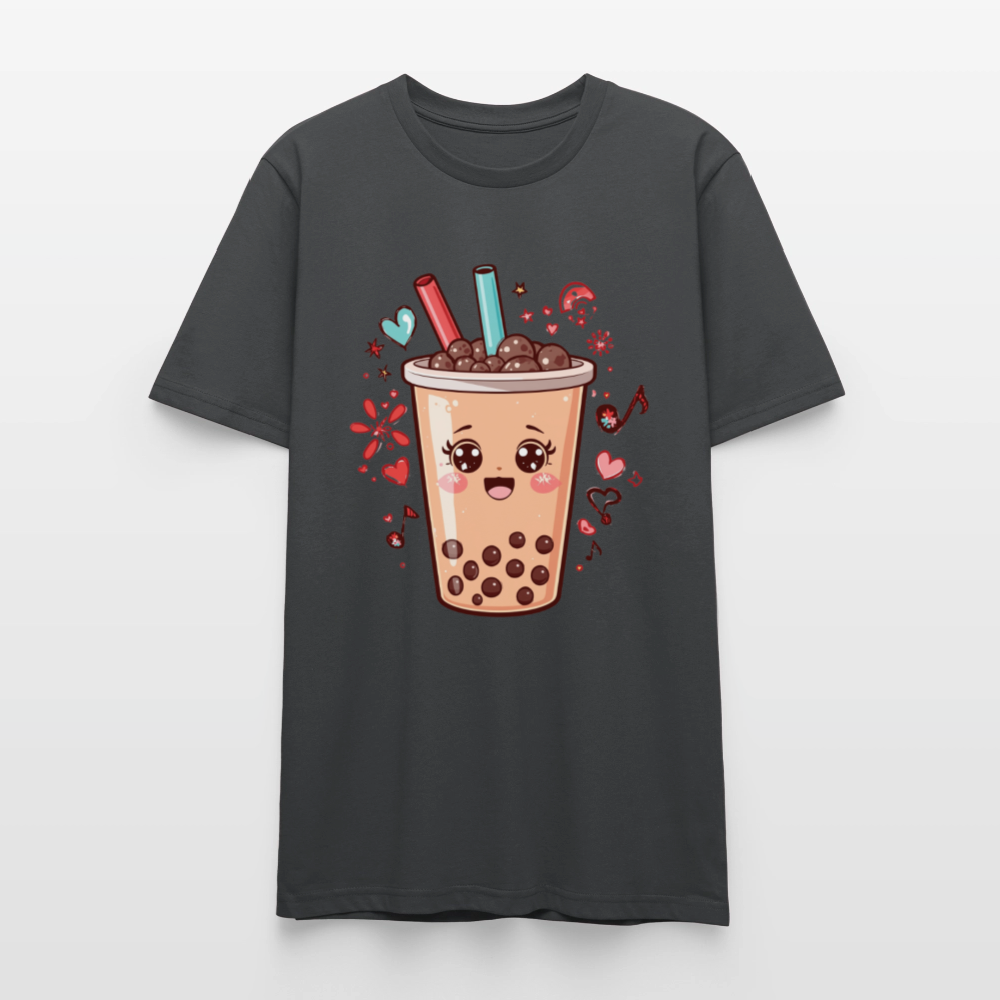 Kawaii Bubble Tea T-Shirt | Süßes Boba Cute Foodie Motiv | Anime Style mit Herzen & Musiknoten | Stanley/Stella Unisex - Anthrazit