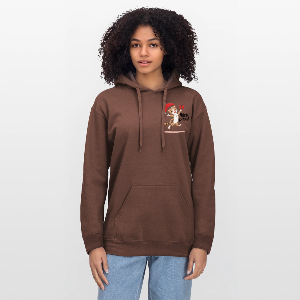 Weihnachtskatzen Hoodie "Mew Mew" | Lustiger Katzen Pullover | Modernes Weihnachtsgeschenk für Katzenfans | Unisex Kapuzenpullover - Kakao
