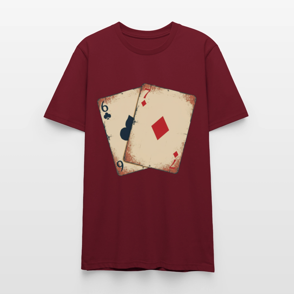Vintage Poker T-Shirt "Glücksspiel Hand" | Distressed Spielkarten Grunge Look | Casino & Kartenspiel Motiv | Stanley/Stella - Burgunderrot