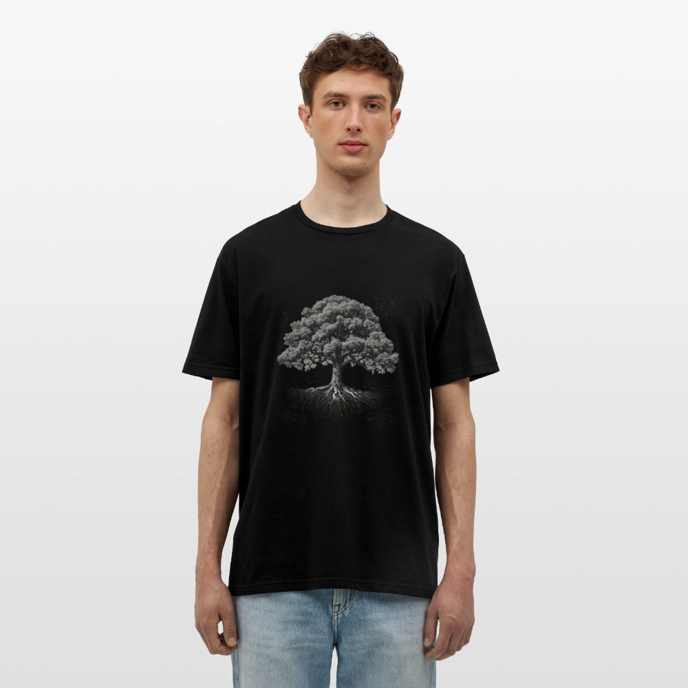 Baumdiagramm-T-Shirt – Natur- und Wissenschafts-Grafik-T-Shirt für Männer – Botanisches Baumanatomie-Shirt – Handbedrucktes Outdoor-Shirt für Naturliebhaber - Schwarz