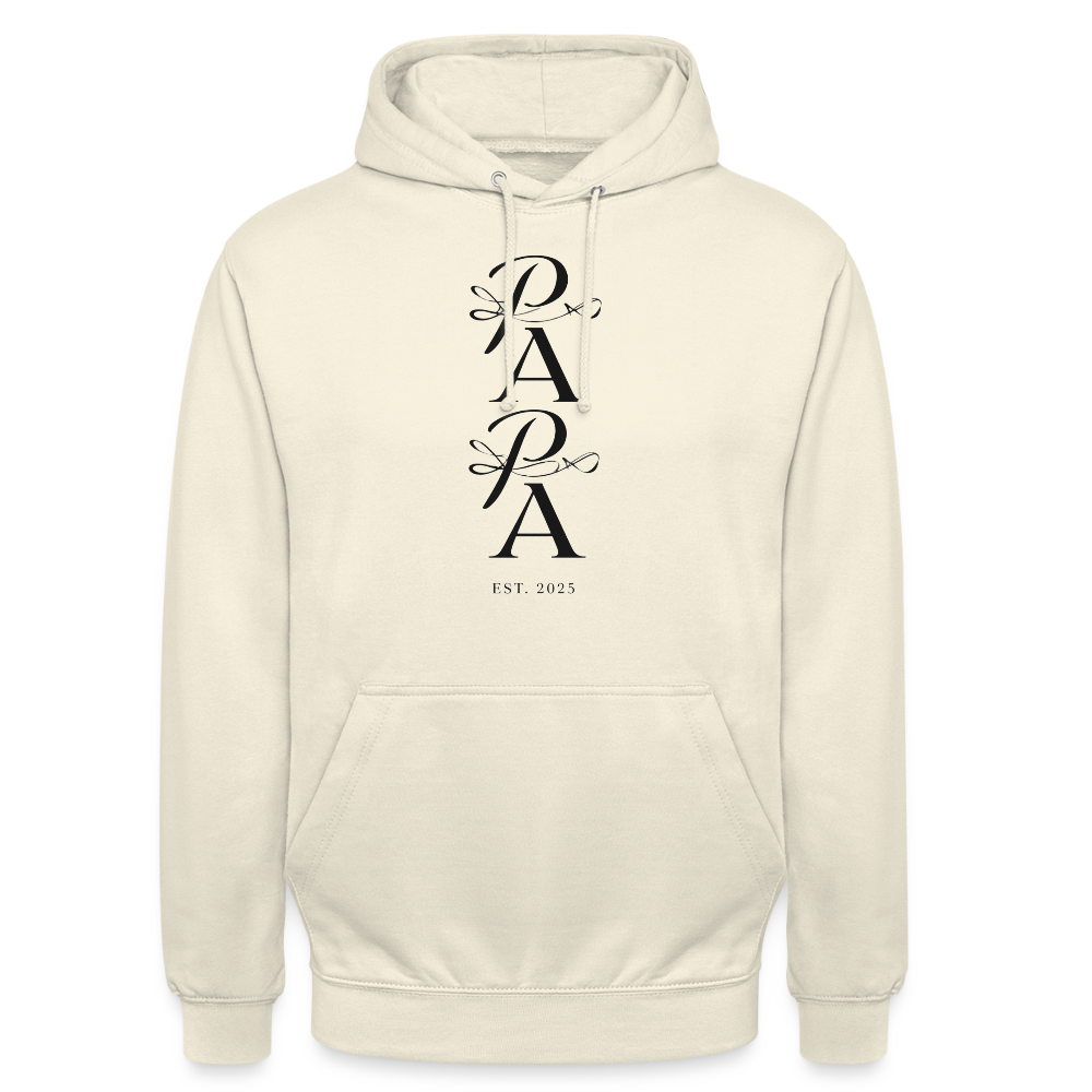 Edler PAPA Est. 2025 Hoodie | Kalligrafie Design | Luxuriöses Geschenk für den werdenden Vater | Premium Unisex Kapuzenpullover - Vanille-Milchshake