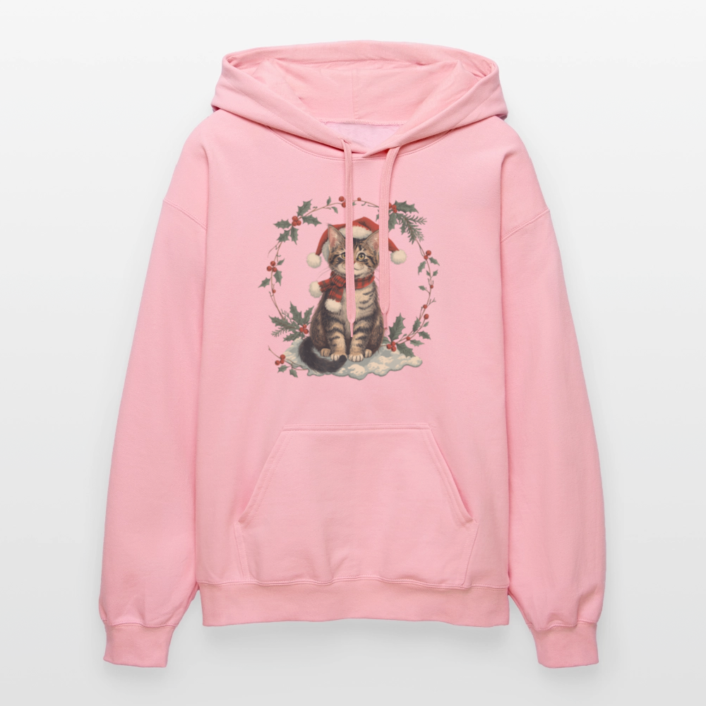 Vintage Weihnachtskatze Hoodie | Nostalgisches 1920er Jahre Katzenmotiv | Unisex Geschenk für Katzenliebhaber | Gildan Softstyle - Hellrosa