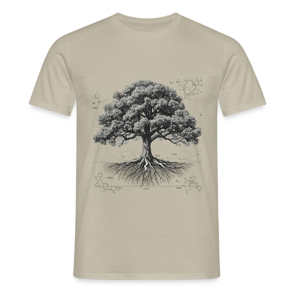 Baumdiagramm-T-Shirt – Natur- und Wissenschafts-Grafik-T-Shirt für Männer – Botanisches Baumanatomie-Shirt – Handbedrucktes Outdoor-Shirt für Naturliebhaber - Sandbeige