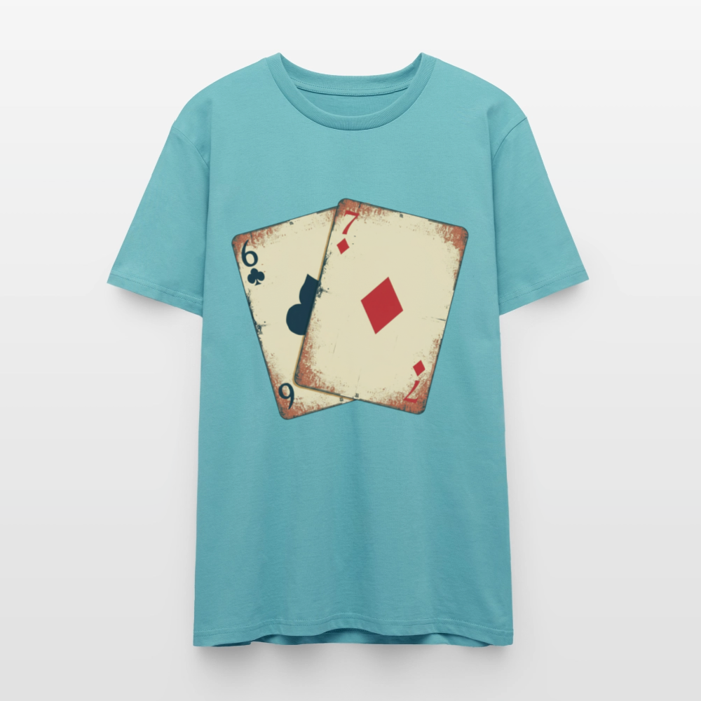 Vintage Poker T-Shirt "Glücksspiel Hand" | Distressed Spielkarten Grunge Look | Casino & Kartenspiel Motiv | Stanley/Stella - Pastelltürkis