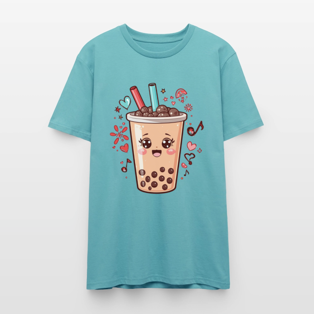 Kawaii Bubble Tea T-Shirt | Süßes Boba Cute Foodie Motiv | Anime Style mit Herzen & Musiknoten | Stanley/Stella Unisex - Pastelltürkis