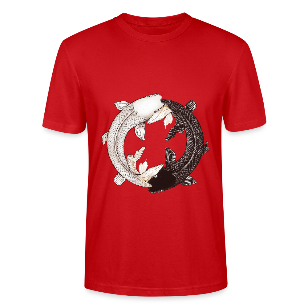 Klassisches Koi Yin & Yang T-Shirt | Detailreiche Schwarz-Weiß Illustration | Japanische Balance & Harmonie | Stanley/Stella Bio-Baumwolle - Rot