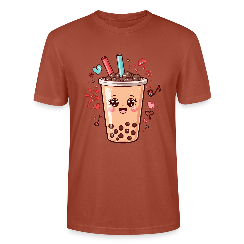 Kawaii Bubble Tea T-Shirt | Süßes Boba Cute Foodie Motiv | Anime Style mit Herzen & Musiknoten | Stanley/Stella Unisex - Terrakotta