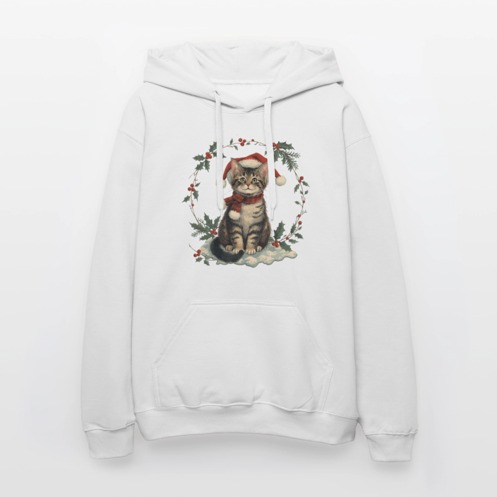 Vintage Weihnachtskatze Hoodie | Nostalgisches 1920er Jahre Katzenmotiv | Unisex Geschenk für Katzenliebhaber | Gildan Softstyle - Weiß