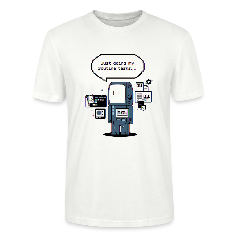 Lustiges Roboter T-Shirt | Just Doing My Routine Tasks | Retro Pixel Art | Programmierer Geschenk | Tech Humor | Stanley/Stella Crafter Unisex - Weiß
