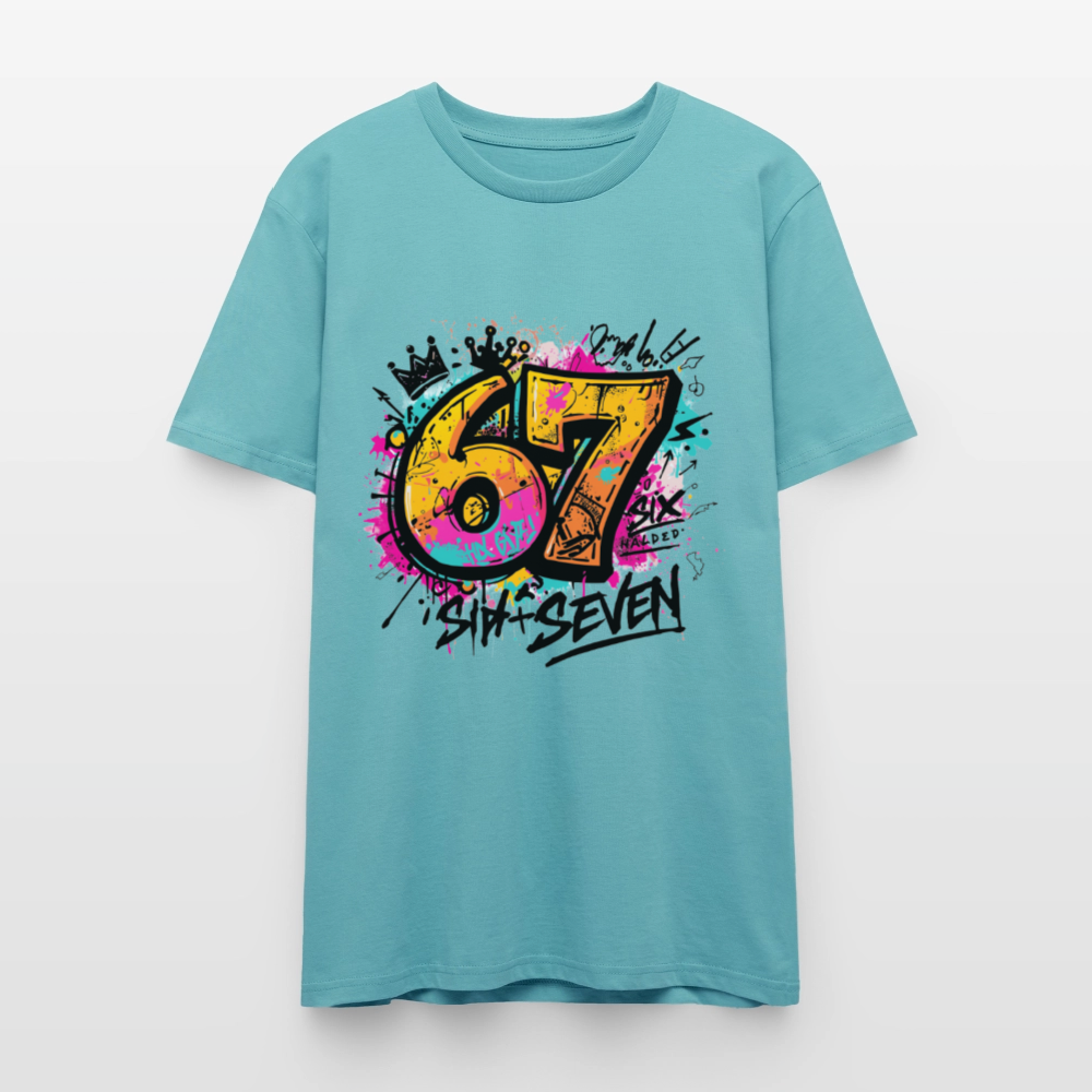 Graffiti T-Shirt 67 | Street Art Design | Bunte Urban Wear | Zahl Sechs Sieben | Hip Hop Style | Stanley/Stella Crafter Unisex - Pastelltürkis