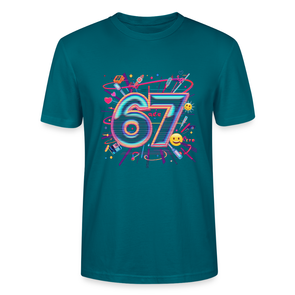 Pop Art Doodle T-Shirt | Neon Graffiti Zahl 67 | Kawaii Street Style Unisex Shirt | Stanley/Stella - Ozeanblau