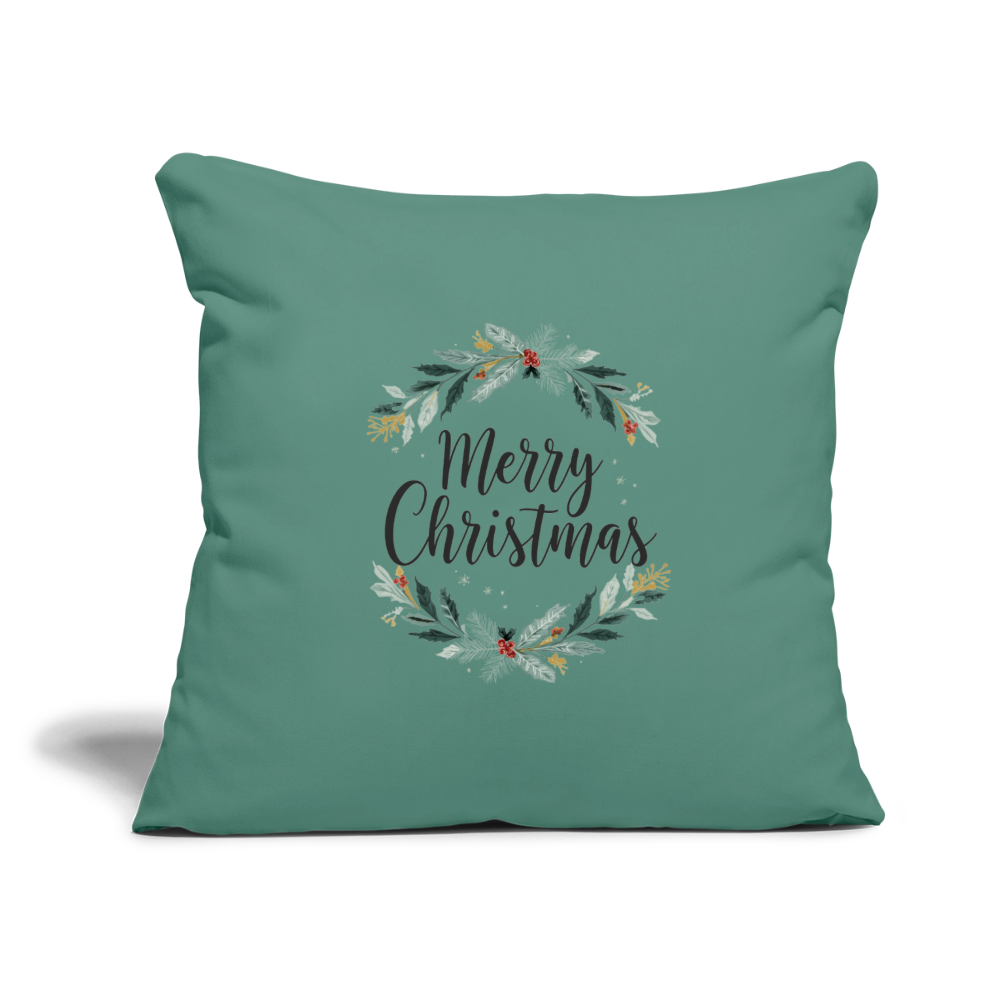 Sofakissenbezug 44x44 cm – Personalisiertes Weihnachtskissen mit „Merry Christmas“-Kranz – Holiday Decorations & Geschenkidee – Kissenbezug für festliche Deko - Tanngrün