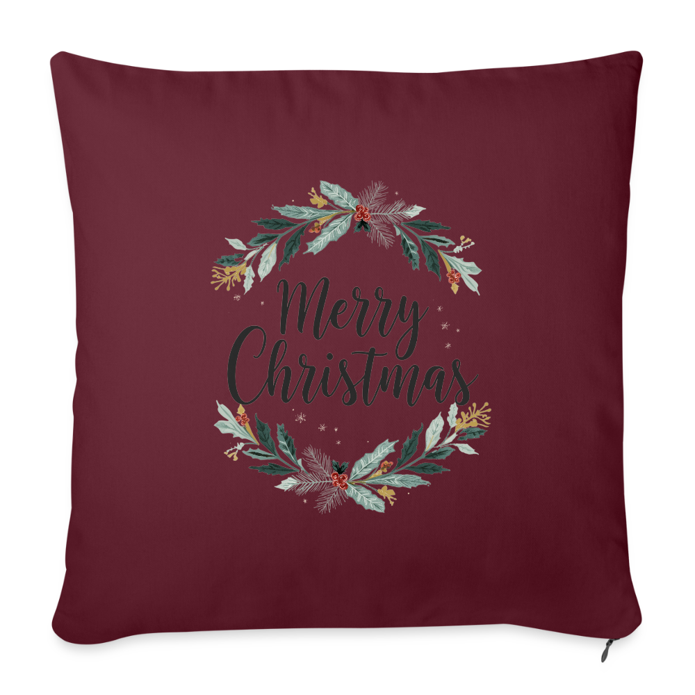 Sofakissenbezug 44x44 cm – Personalisiertes Weihnachtskissen mit „Merry Christmas“-Kranz – Holiday Decorations & Geschenkidee – Kissenbezug für festliche Deko - Burgunderrot