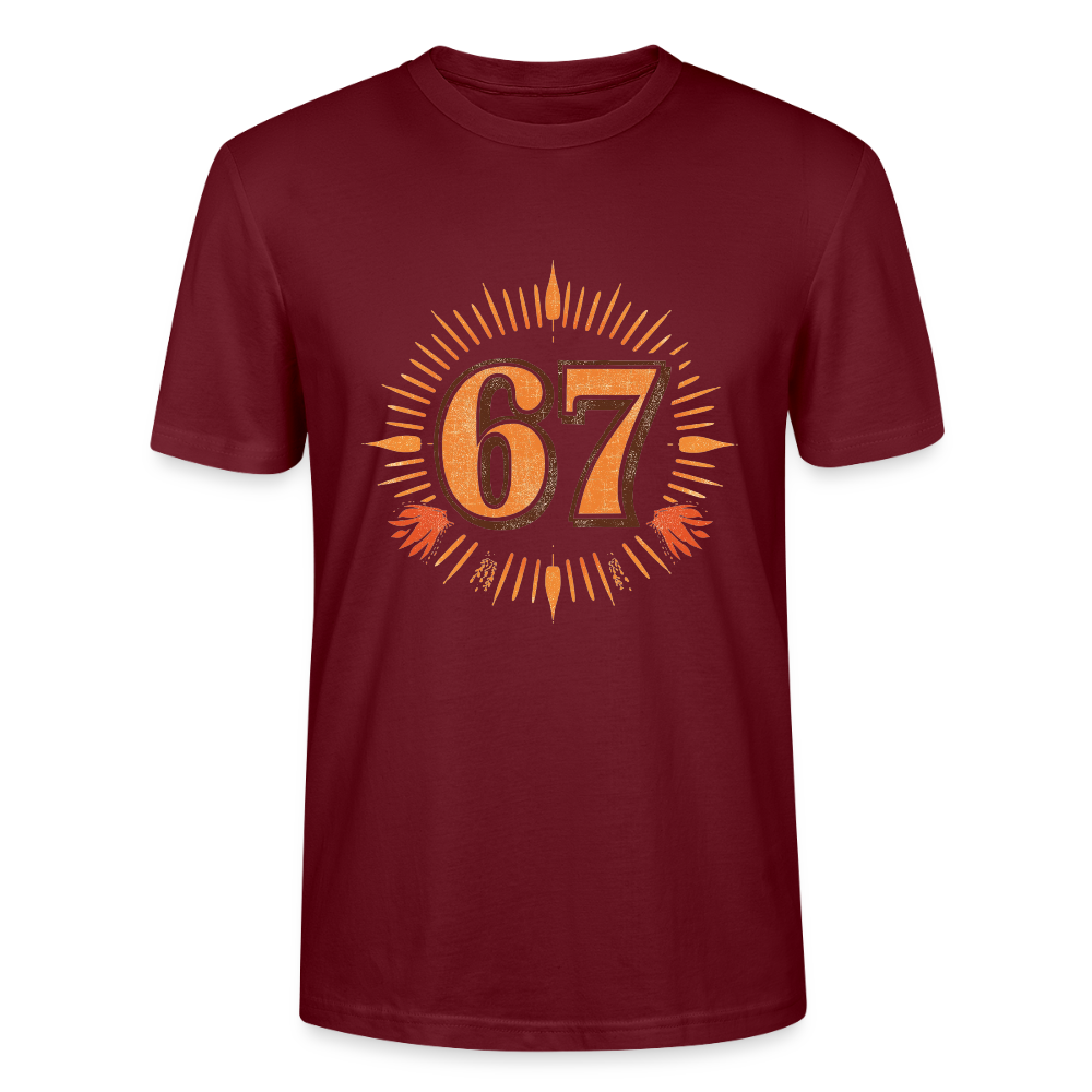 Retro T-Shirt | Zahl 67 Sunburst Design | Vintage Sport Style | College Look | Stanley/Stella Crafter Unisex - Burgunderrot