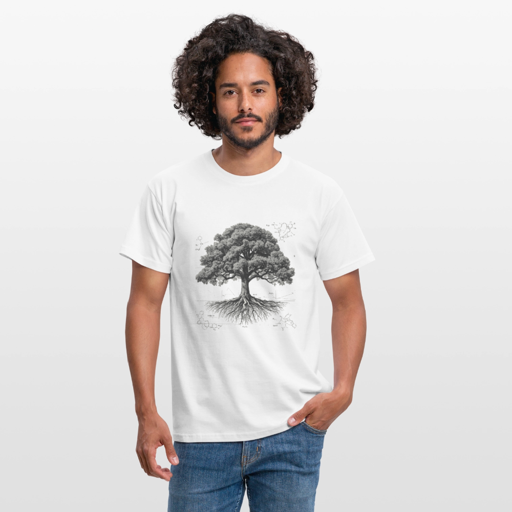 Baumdiagramm-T-Shirt – Natur- und Wissenschafts-Grafik-T-Shirt für Männer – Botanisches Baumanatomie-Shirt – Handbedrucktes Outdoor-Shirt für Naturliebhaber - Weiß