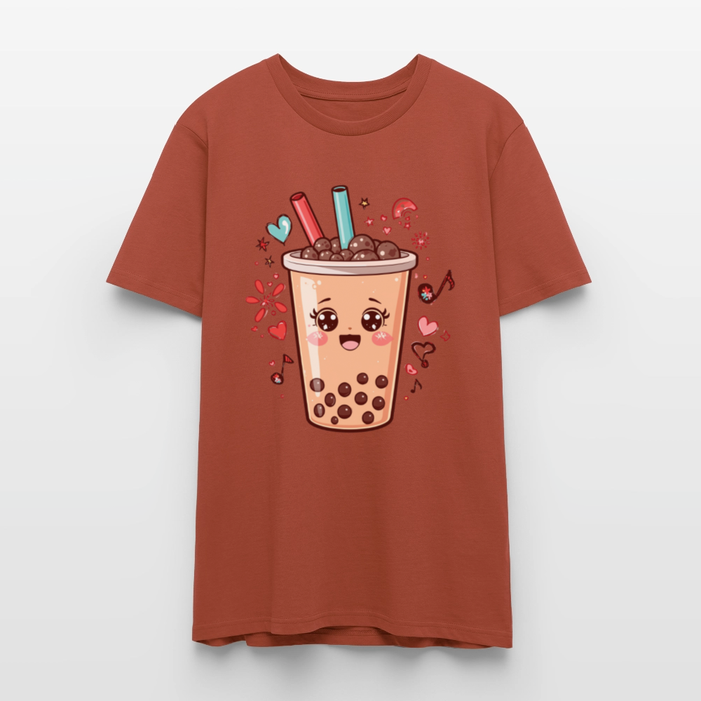 Kawaii Bubble Tea T-Shirt | Süßes Boba Cute Foodie Motiv | Anime Style mit Herzen & Musiknoten | Stanley/Stella Unisex - Terrakotta