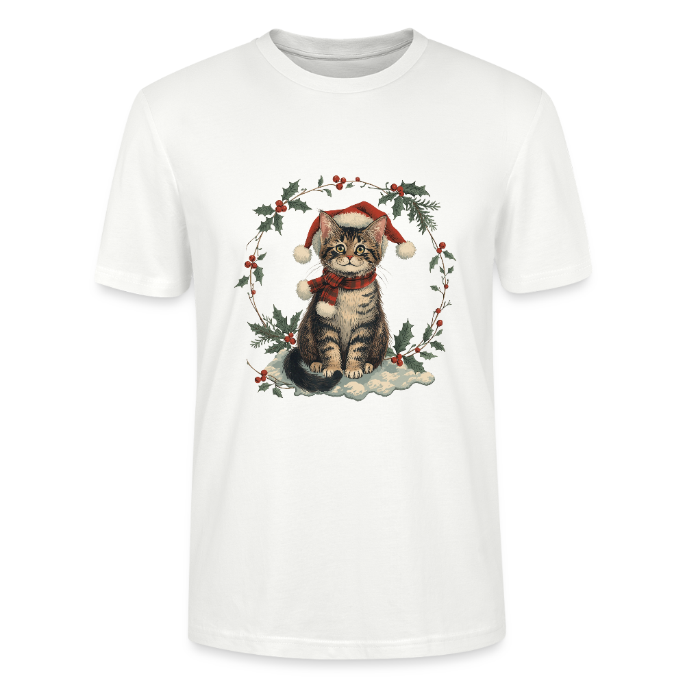 Vintage Weihnachtskatze T-Shirt | Nostalgisches 1920er Jahre Katzenmotiv | Unisex Geschenk für Katzenliebhaber | Gildan Softstyle - Weiß
