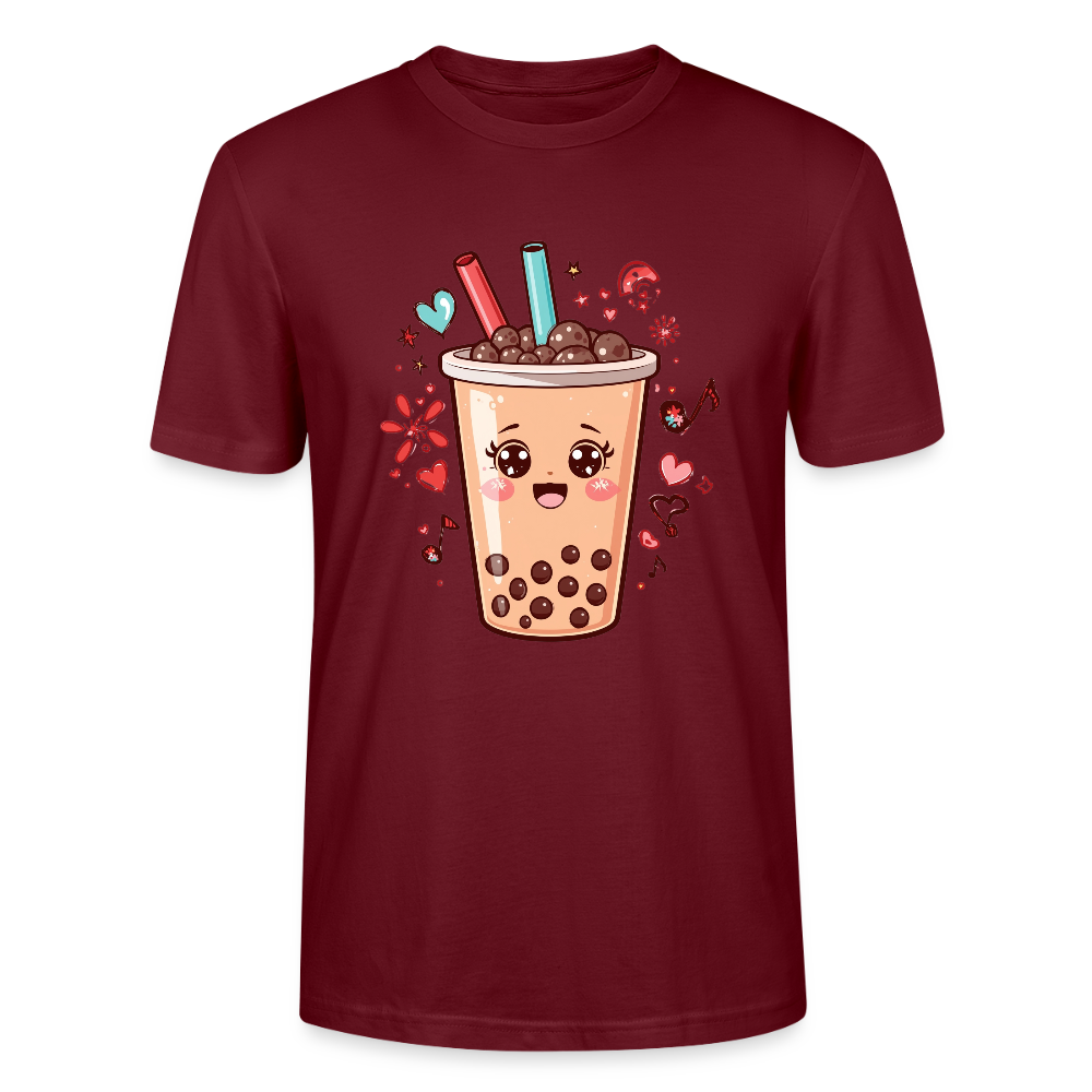 Kawaii Bubble Tea T-Shirt | Süßes Boba Cute Foodie Motiv | Anime Style mit Herzen & Musiknoten | Stanley/Stella Unisex - Burgunderrot