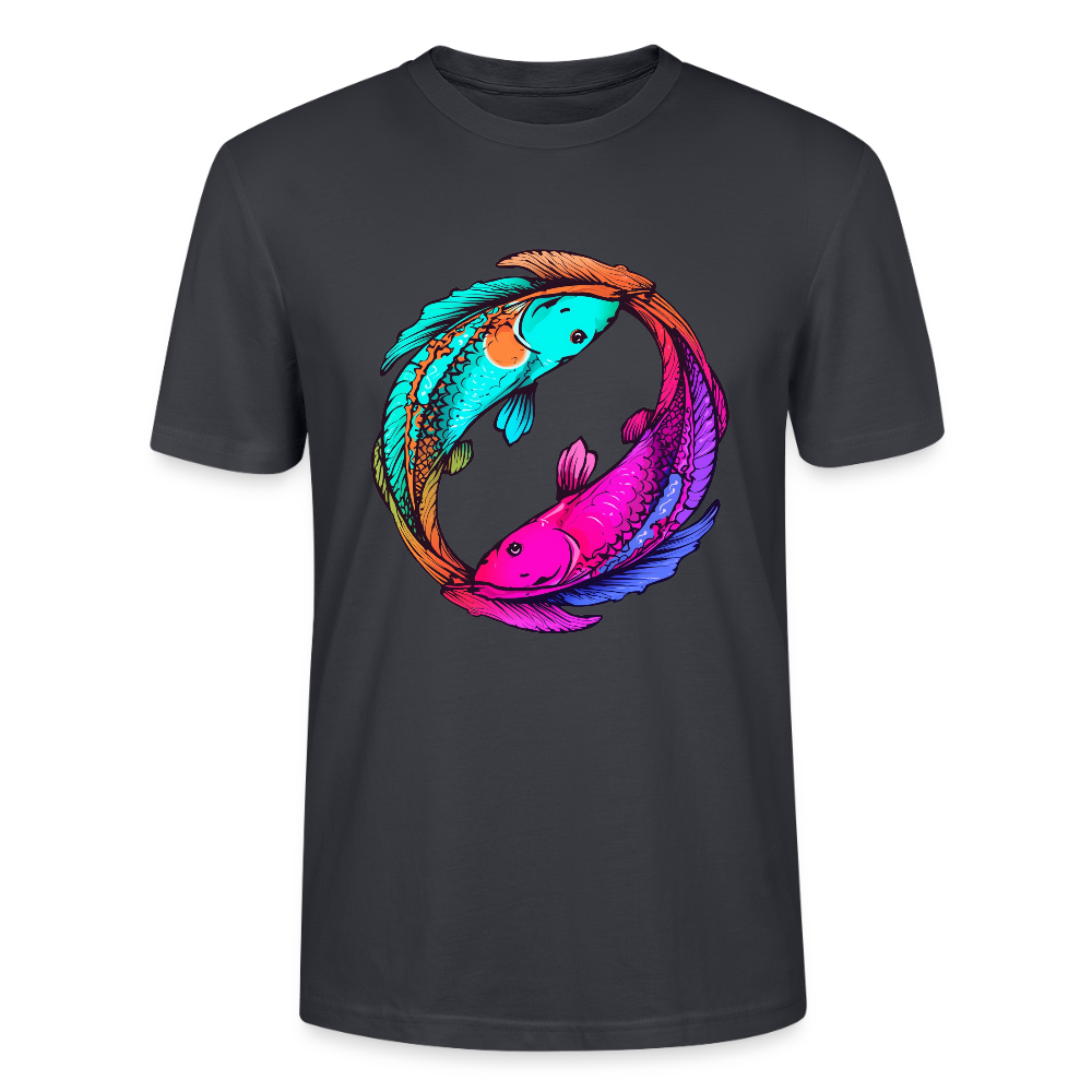 Yin & Yang Koi T-Shirt | Neon Cyberpunk Fisch Design | Japanische Balance & Harmonie | Stanley/Stella Unisex Bio-Baumwolle - Dunkles Graublau