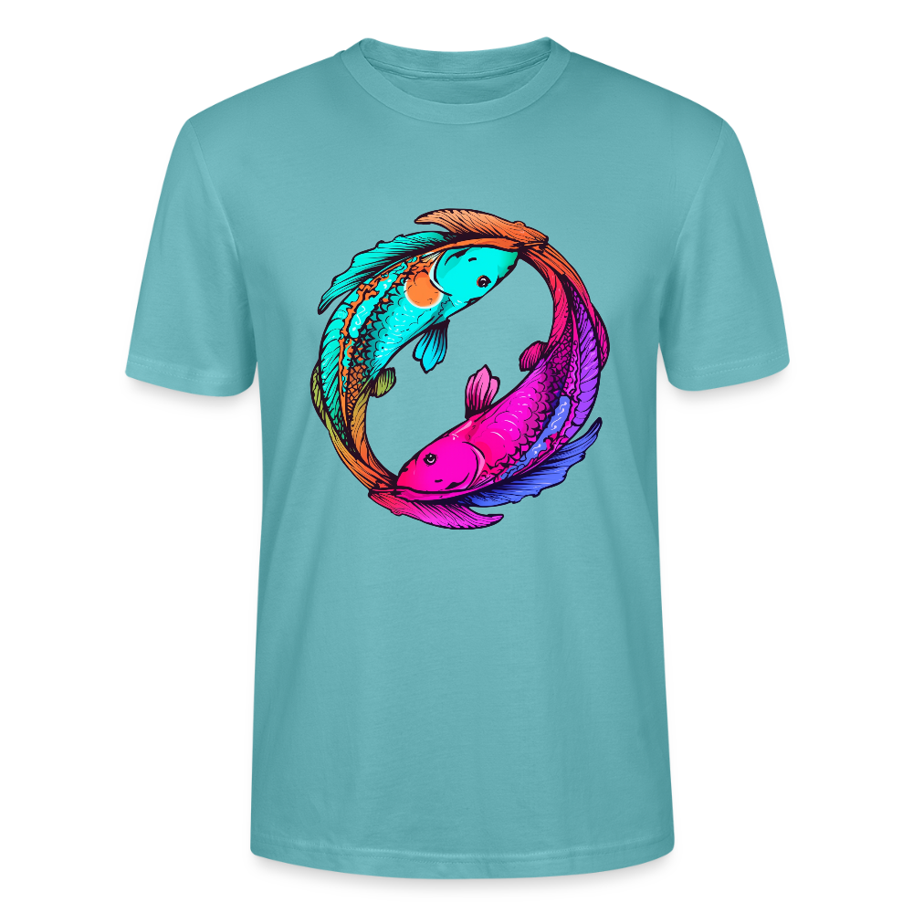 Yin & Yang Koi T-Shirt | Neon Cyberpunk Fisch Design | Japanische Balance & Harmonie | Stanley/Stella Unisex Bio-Baumwolle - Pastelltürkis