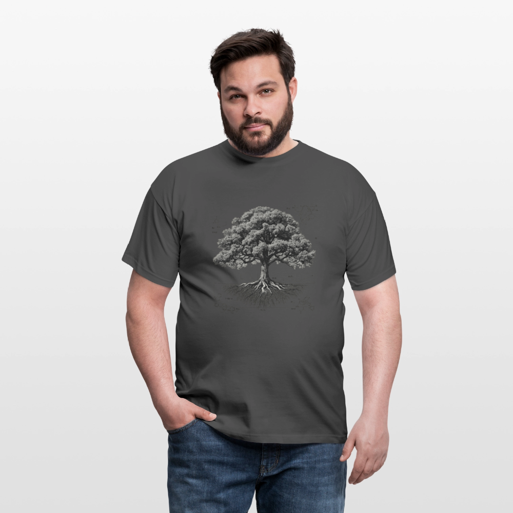 Baumdiagramm-T-Shirt – Natur- und Wissenschafts-Grafik-T-Shirt für Männer – Botanisches Baumanatomie-Shirt – Handbedrucktes Outdoor-Shirt für Naturliebhaber - Anthrazit
