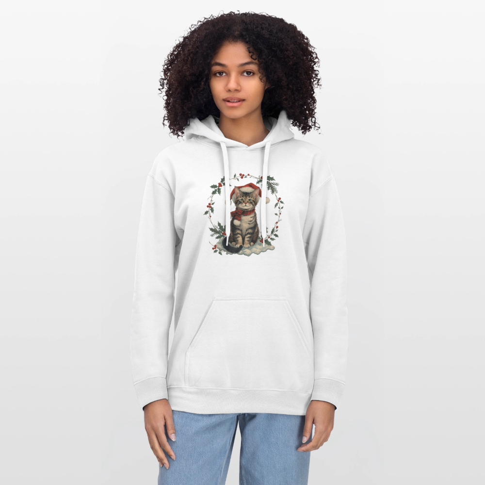 Vintage Weihnachtskatze Hoodie | Nostalgisches 1920er Jahre Katzenmotiv | Unisex Geschenk für Katzenliebhaber | Gildan Softstyle - Weiß