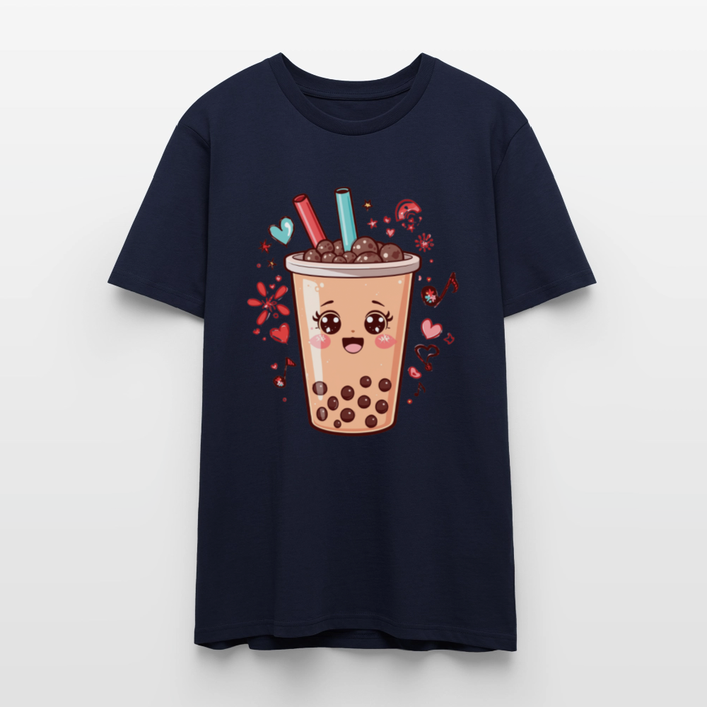 Kawaii Bubble Tea T-Shirt | Süßes Boba Cute Foodie Motiv | Anime Style mit Herzen & Musiknoten | Stanley/Stella Unisex - Navy
