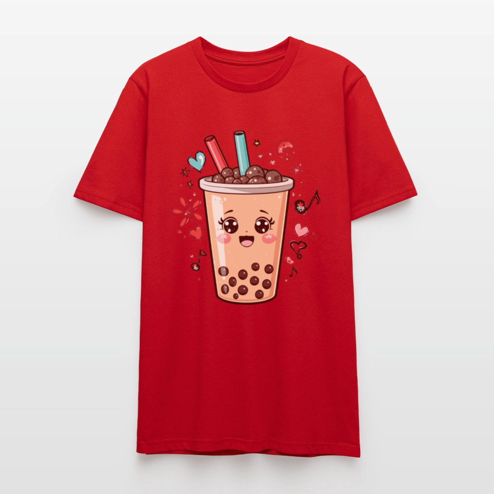 Kawaii Bubble Tea T-Shirt | Süßes Boba Cute Foodie Motiv | Anime Style mit Herzen & Musiknoten | Stanley/Stella Unisex - Rot