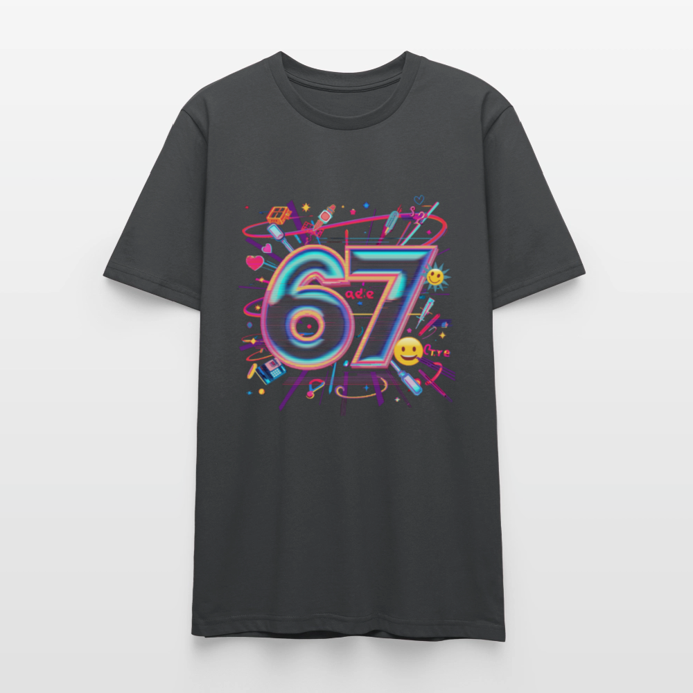 Pop Art Doodle T-Shirt | Neon Graffiti Zahl 67 | Kawaii Street Style Unisex Shirt | Stanley/Stella - Anthrazit