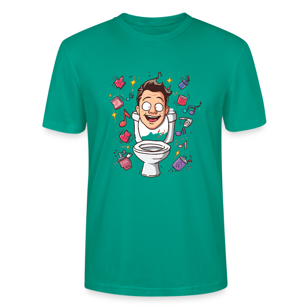 Kult-Cartoon T-Shirt "Toilette Rave" | Verrücktes Party-Design | Lustiges WC-Motiv | Chaos & Musik | Stanley/Stella - Blaugrün