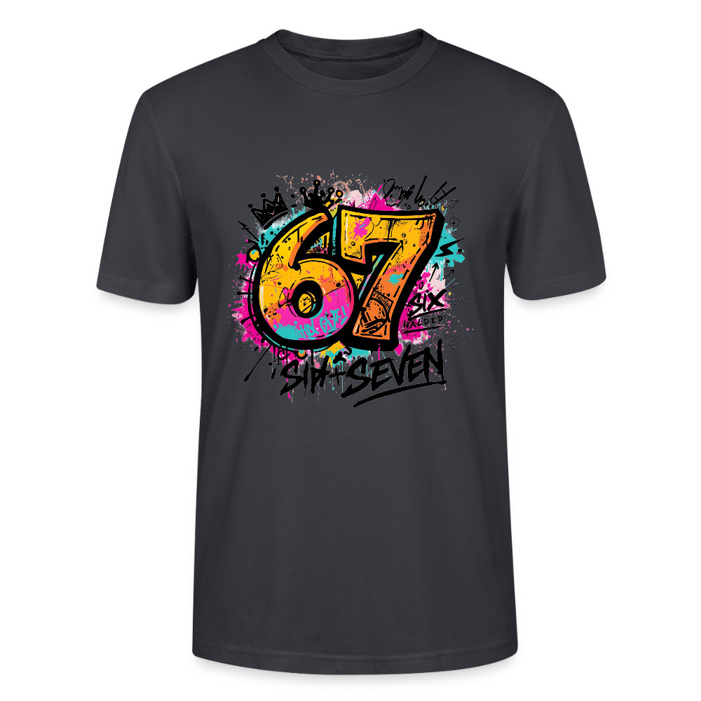 Graffiti T-Shirt 67 | Street Art Design | Bunte Urban Wear | Zahl Sechs Sieben | Hip Hop Style | Stanley/Stella Crafter Unisex - Dunkles Graublau