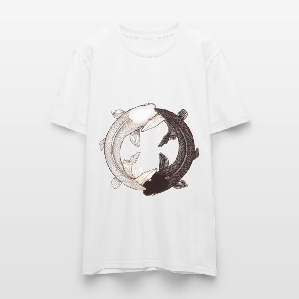 Klassisches Koi Yin & Yang T-Shirt | Detailreiche Schwarz-Weiß Illustration | Japanische Balance & Harmonie | Stanley/Stella Bio-Baumwolle - Weiß