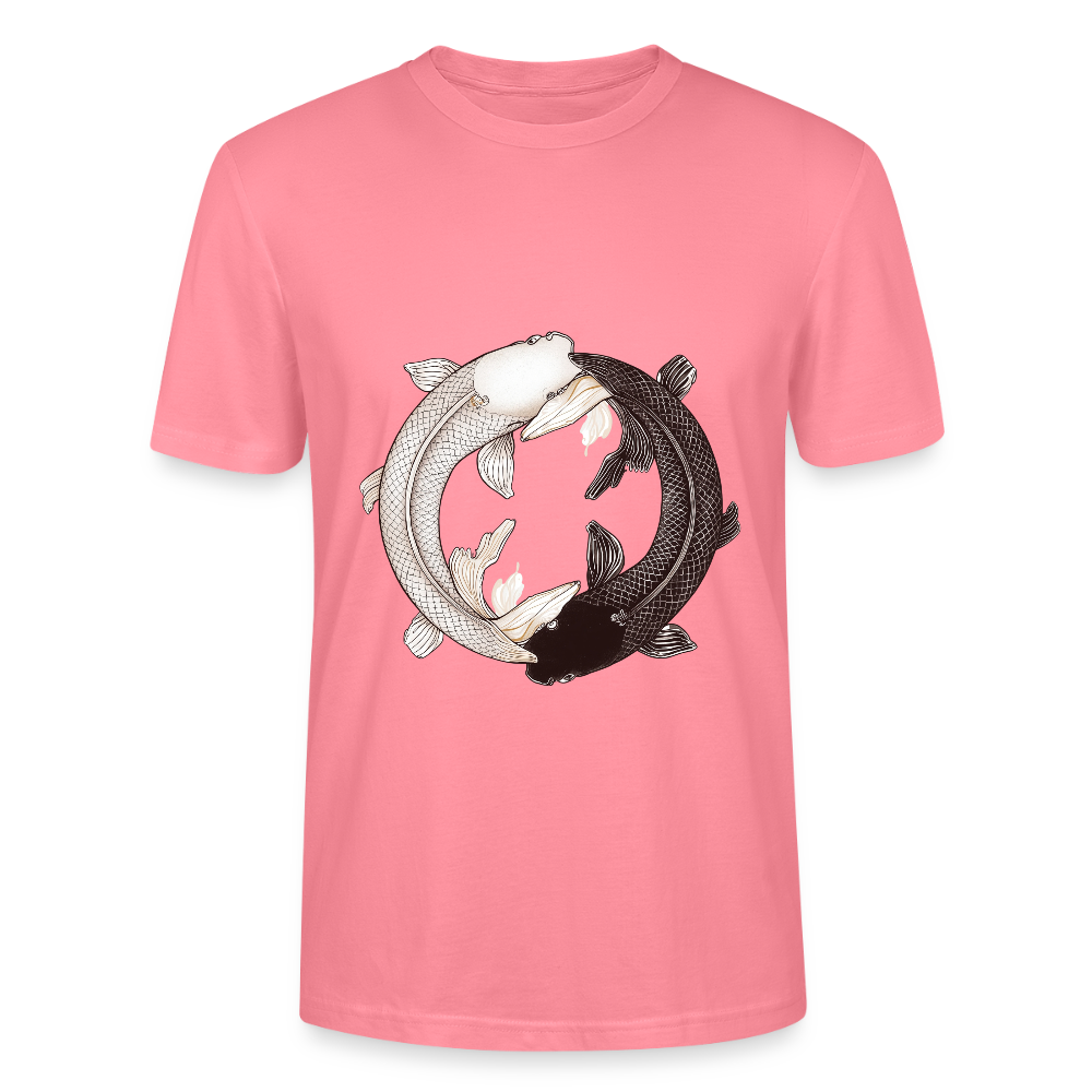 Klassisches Koi Yin & Yang T-Shirt | Detailreiche Schwarz-Weiß Illustration | Japanische Balance & Harmonie | Stanley/Stella Bio-Baumwolle - Pink 