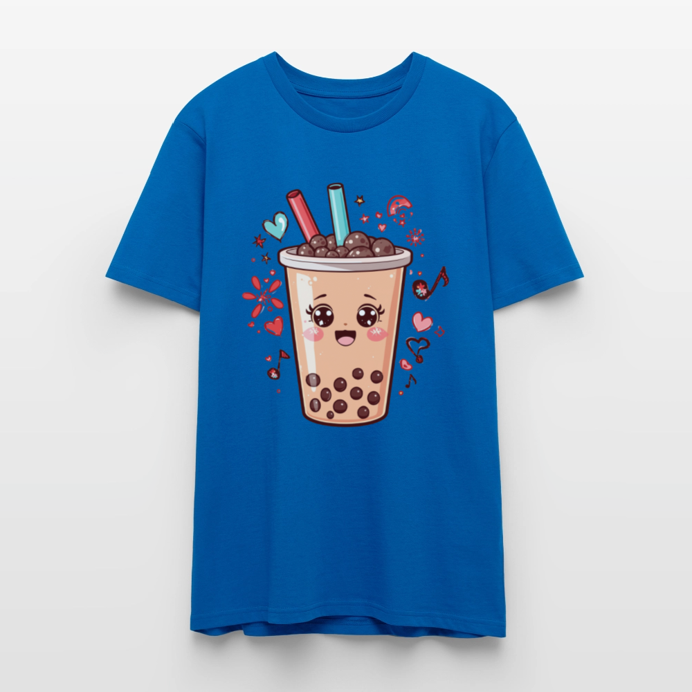 Kawaii Bubble Tea T-Shirt | Süßes Boba Cute Foodie Motiv | Anime Style mit Herzen & Musiknoten | Stanley/Stella Unisex - Pfauenblau