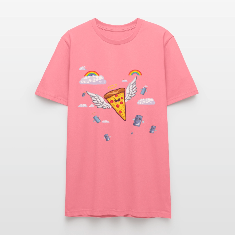 Pizza Engel T-Shirt | Fliegendes Pizzastück mit Heiligenschein | Surrealer Pop-Art Style | Space Invaders | Stanley/Stella - Pink 