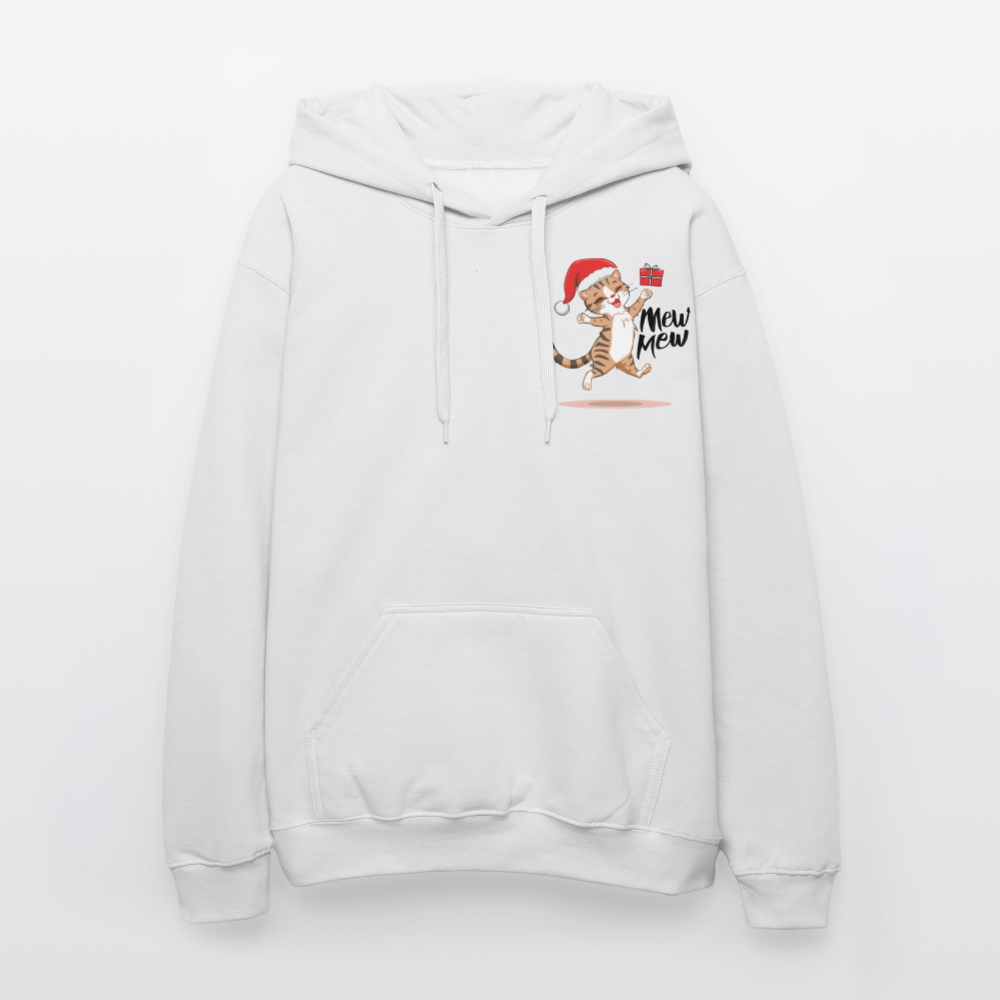 Weihnachtskatzen Hoodie "Mew Mew" | Lustiger Katzen Pullover | Modernes Weihnachtsgeschenk für Katzenfans | Unisex Kapuzenpullover - Weiß