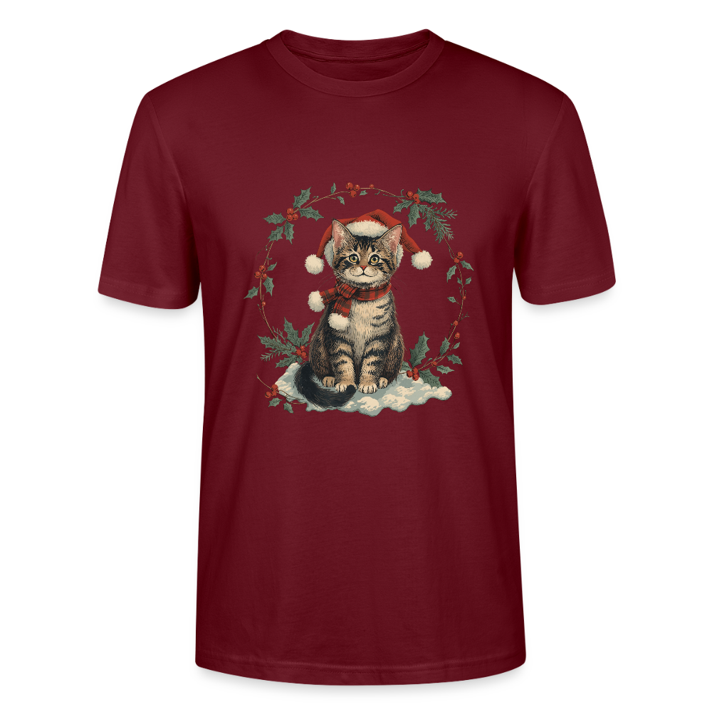 Vintage Weihnachtskatze T-Shirt | Nostalgisches 1920er Jahre Katzenmotiv | Unisex Geschenk für Katzenliebhaber | Gildan Softstyle - Burgunderrot