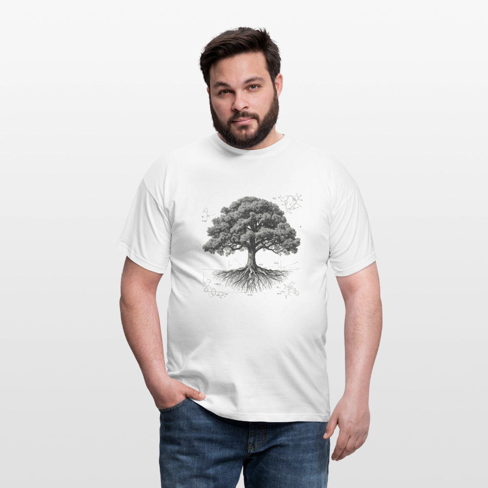 Baumdiagramm-T-Shirt – Natur- und Wissenschafts-Grafik-T-Shirt für Männer – Botanisches Baumanatomie-Shirt – Handbedrucktes Outdoor-Shirt für Naturliebhaber - Weiß