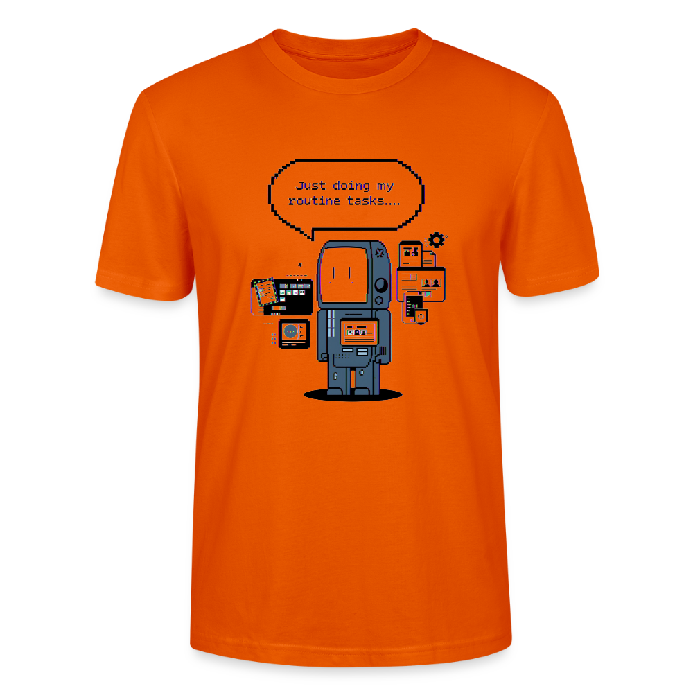 Lustiges Roboter T-Shirt | Just Doing My Routine Tasks | Retro Pixel Art | Programmierer Geschenk | Tech Humor | Stanley/Stella Crafter Unisex - Tieforange
