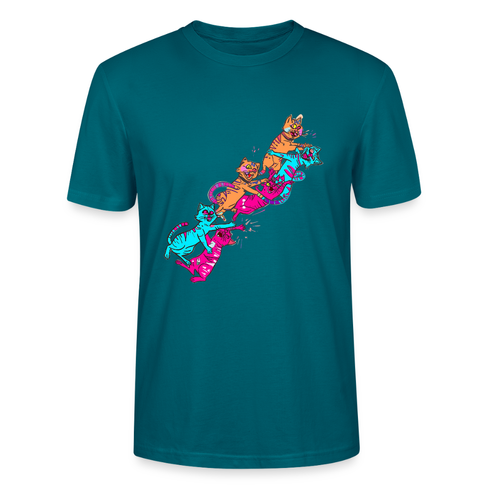 Neon Cat Gang T-Shirt | Verrückte Katzen auf Roller | Vibrant Streetwear Design | Stanley/Stella Bio-Baumwolle - Ozeanblau