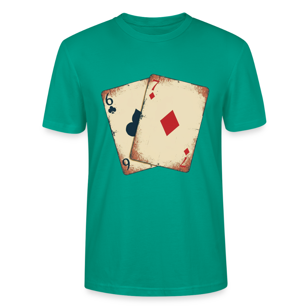 Vintage Poker T-Shirt "Glücksspiel Hand" | Distressed Spielkarten Grunge Look | Casino & Kartenspiel Motiv | Stanley/Stella - Blaugrün