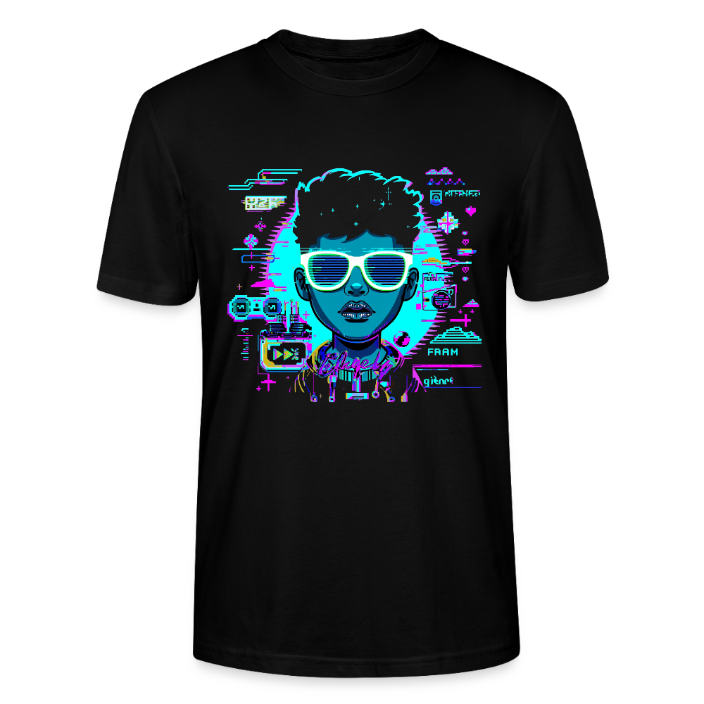 Cyberpunk T-Shirt | Neon Glitch Art Porträt | Futuristische Streetwear | Stanley/Stella Crafter - Schwarz