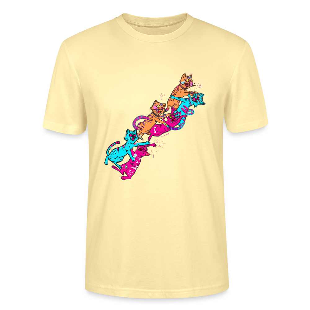 Neon Cat Gang T-Shirt | Verrückte Katzen auf Roller | Vibrant Streetwear Design | Stanley/Stella Bio-Baumwolle - Creme