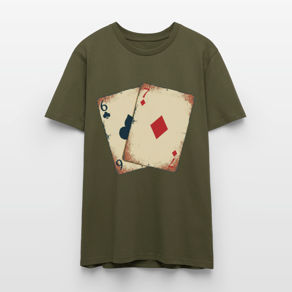 Vintage Poker T-Shirt "Glücksspiel Hand" | Distressed Spielkarten Grunge Look | Casino & Kartenspiel Motiv | Stanley/Stella - Khaki