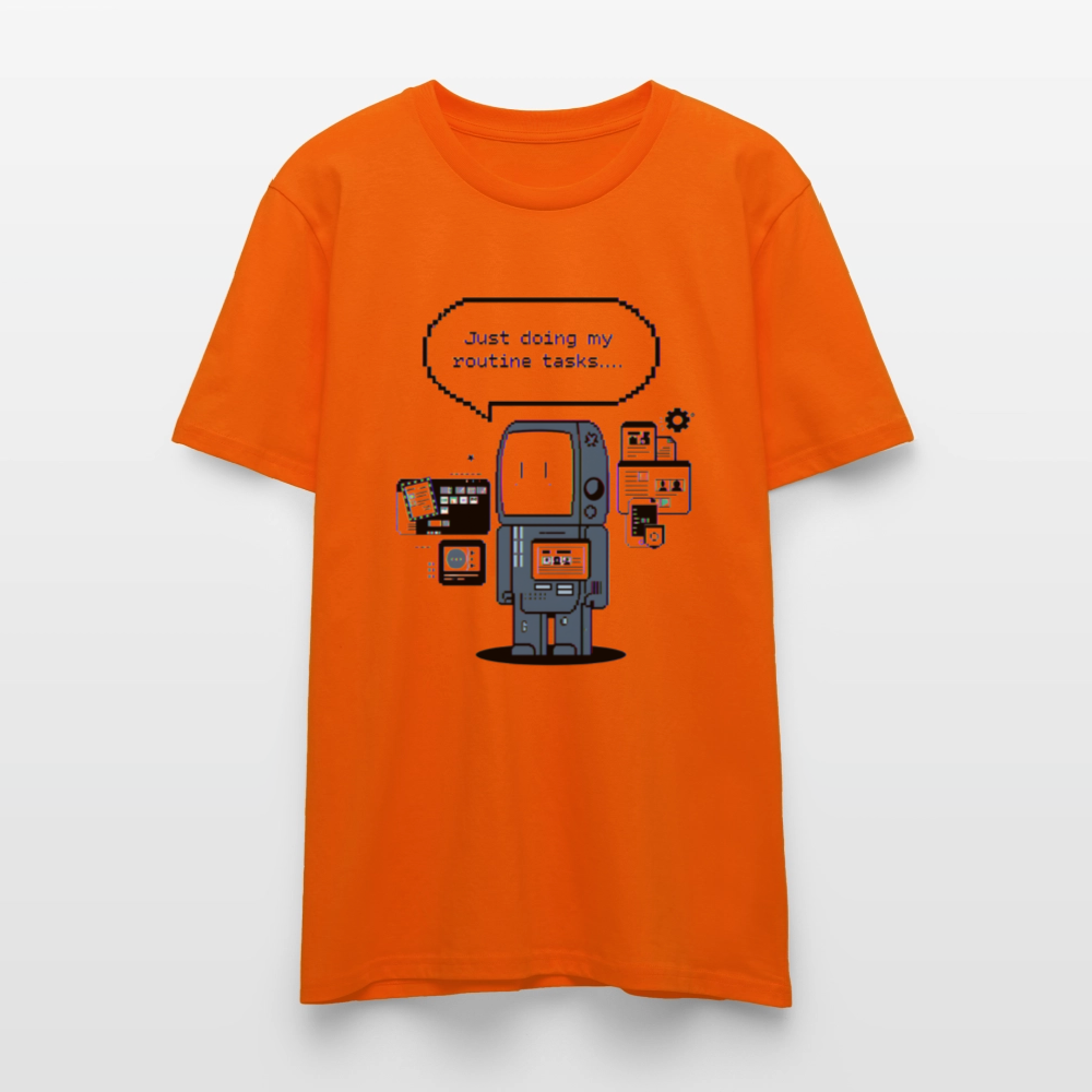 Lustiges Roboter T-Shirt | Just Doing My Routine Tasks | Retro Pixel Art | Programmierer Geschenk | Tech Humor | Stanley/Stella Crafter Unisex - Tieforange